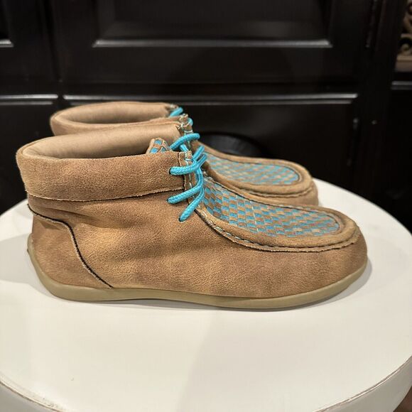Blazin Roxx Leather Tan And Turquoise Unisex Kids Size 2 (Twisted X Look-alike) - Picture 4 of 11